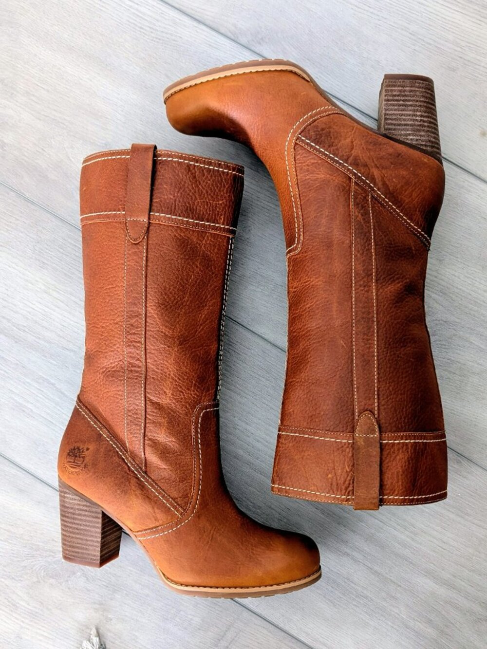 Timberland Earthkeepers Rudston Mid-Calf Waterproof Leather Cognac Boots 8.5